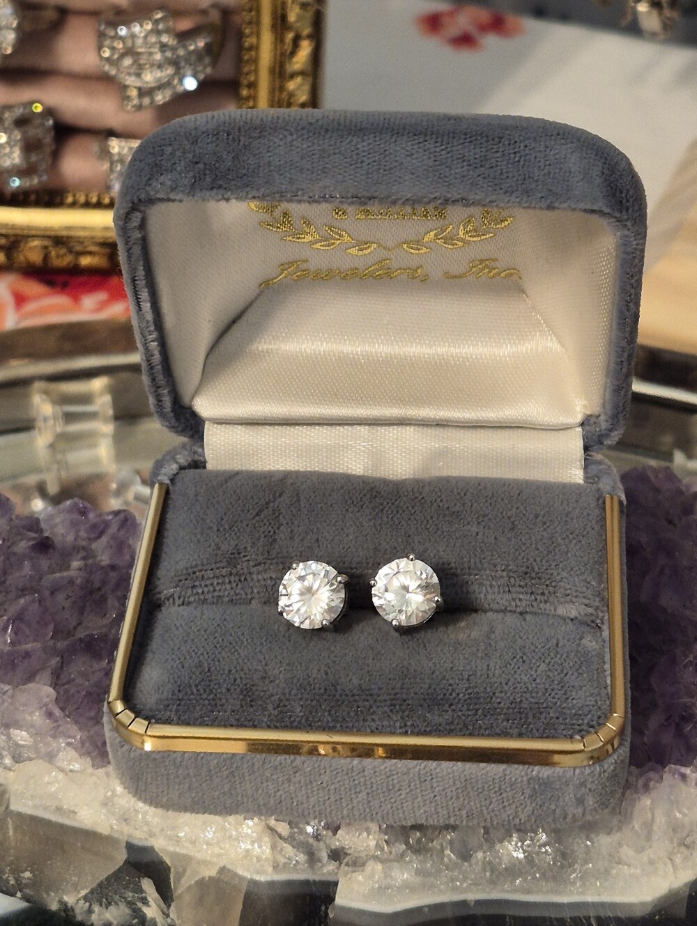 Vintage 925 Sterling Silver Sparkling Large Cubic Zirconia Stud Earrings B1026